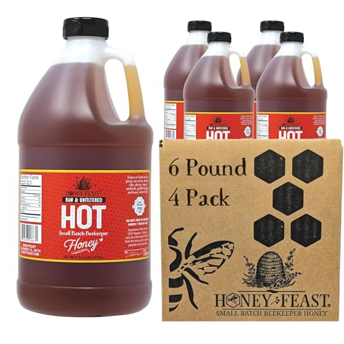 HONEY FEAST Hot Honey 6 Pounds (Pack of 4) - Spicy Honey Infusion for Enthusiasts, Perfect Gourmet Hot Honey Sauce, Ideal for Spicy Food Lovers and Foodie Gift Sets