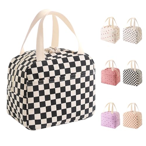 Bolsa Termica Porta Alimentos 10L, Lunch Bag para Lonchera, Bolsa Comida Trabajo para Mujer, Pequeña Bolsas Nevera Portatil para Playa,para Trabajo, Viaje, Escuela, Picnic (cuadros blancos y negros)