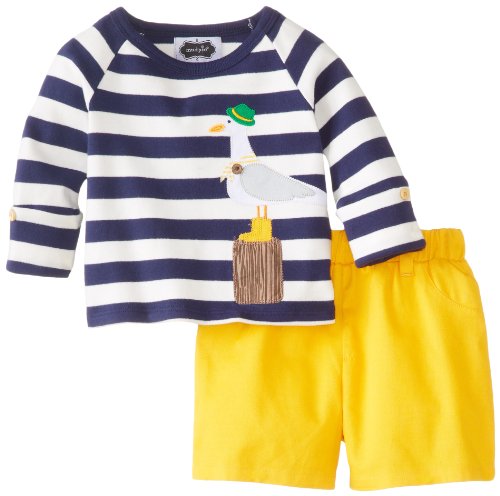 Mud Pie Baby Boys' Long Sleeve Striped Shirt with Seagull and Short Set