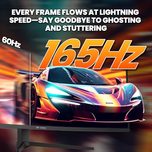 Image of CRUA 49 inch Curved Gaming Monitor | DQHD(5120 * 1440), 144Hz /165Hz, 1500R, 32:9, AMD FreeSync, 120% sRGB, Height Adjustable Ultra-Wide Screen Monitors, HDMI 2.1 & DP 1.4, Wall Mount Install- Black