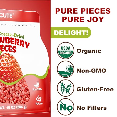 Organic Freeze Dried Strawberries Pieces - 10oz/284g Pack of 3 Crispy Dry Strawberry for Yogurt, Smoothies, Cereal & Baking | No Sugar, No Additives & Natural Dehydrated Fruit Snacks for Kids & Adults - image 4