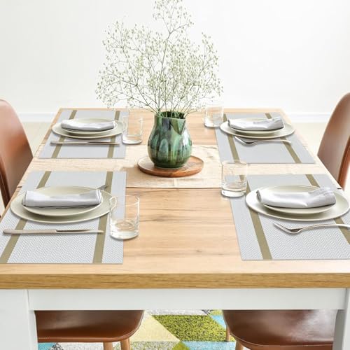 Image of Placemats Set of 6 Dining Table Place Mats | Placemats Table Mat PVC Material | Non-Slip Heat Resistant | Dining Tablemates Washable Anti-Skid | Size 45 x 30cm (A* Cream White)