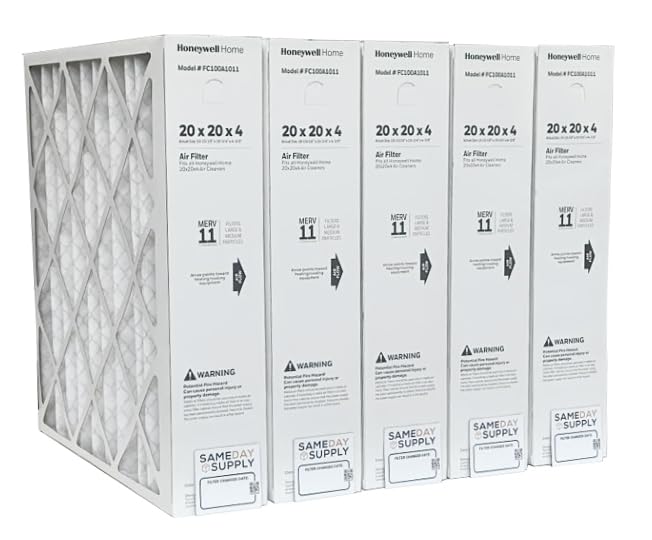 Honeywell FC100A1011-20 x 20 x 4 Pleated Air Filter MERV 11 Bundle with Same Day Supply Filter Change Reminder (5-Pack)