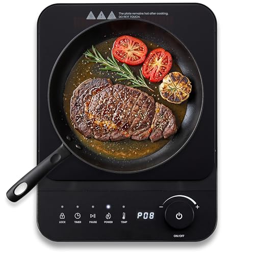 Elite Gourmet EIND57B SlimStore™ Induction Cooktop, Touch Controls, Ultra Thin 2' Profile, 10 Power Levels, Temps 140°F to 465°F, Fast Heat Up, Black