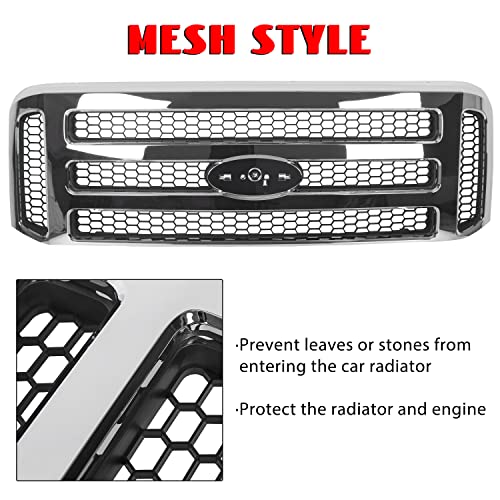 ECOTRIC Front Grille Compatible with Ford 1999-2004 F250 F350 Super Duty 2000-2004 Excursion New Grille Chrome Mesh Style by ECOTRIC - Image 3