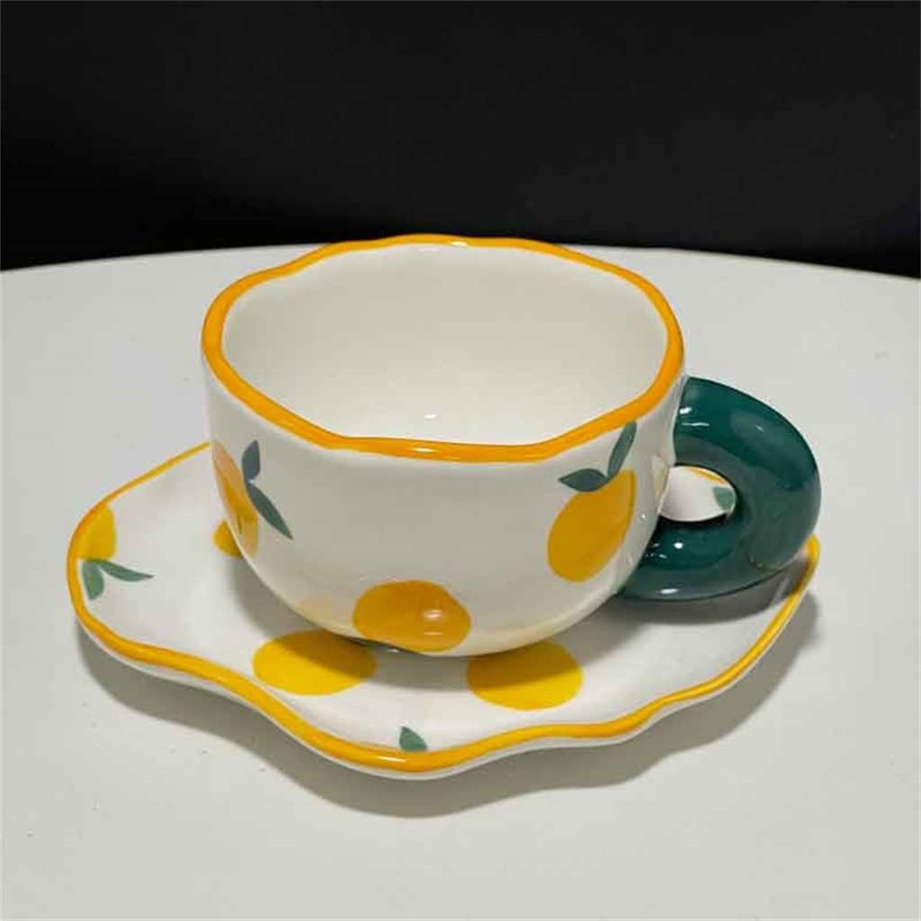 Personalized Hand Painted Flower Ceramic Cups And Saucers Coffee Cup Saucer Tableware(Black)