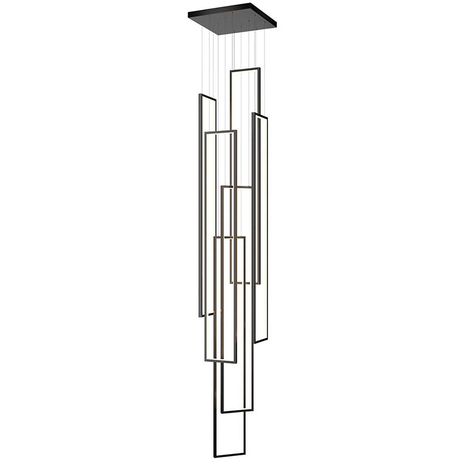 Modern LED Geometrie Pendelleuchte Wohnzimmerlamp Aluminium Treppe Kronleuchter Xuanguan Schlafzimmer Hängeleuchte Schwarz Salon Esszimmer Deckenleuchte Acryl Hängelampe,6 heads Dimmbar