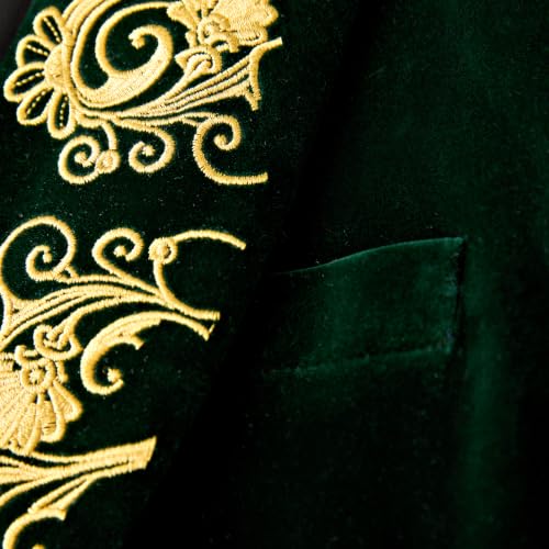 DAMANGUAN Men's Velvet Blazer, Gold Embroidered Suit Jacket, Black Tuxedo for Wedding Party Prom (US, Alpha, Small, Regular, Regular, Greenish Yellow) - image 6