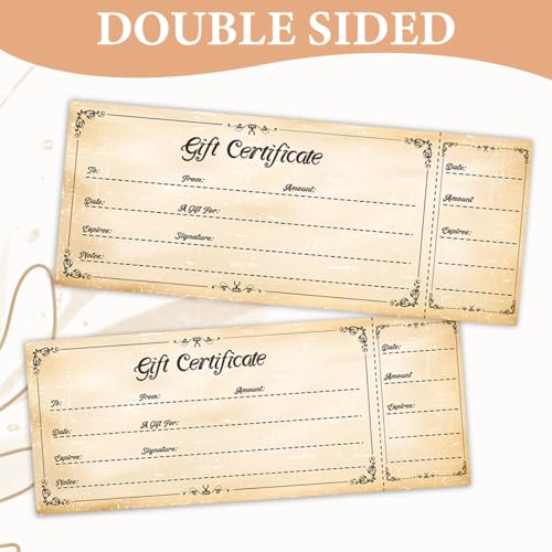 50 conjuntos de vales de presente para empresas, vales-presente em branco com envelopes, vales de pr