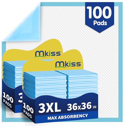Image of MKISS Bed Pads Disposable 36 inch x 36 inch 100 Count, Extra Large Incontinence Underpads, Leak-Proof & Quick-Drying Disposable Pee Pads for Elderly, Adults, Kids, Puppy Training