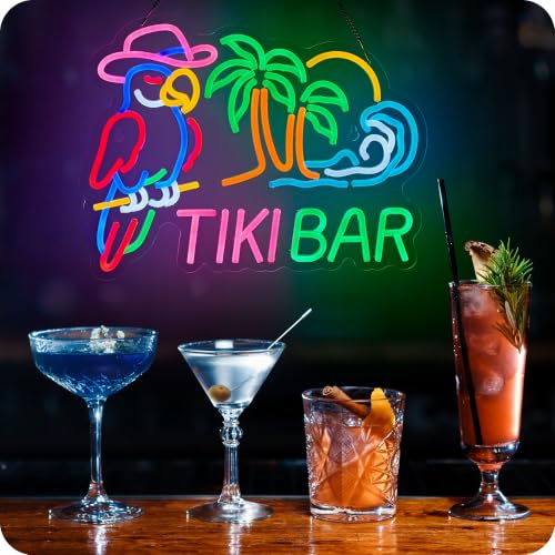 Image of Tiki Bar Parrot Neon Sign Hawaii Bar Palm Tree Beach Wave LED Light