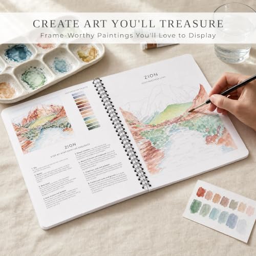 Image of Beautiful Watercolor Book for Beginners - Guided Watercolor Painting Workbook w 10 National Park Designs on Premium Paper - Relaxing Watercolor Activity Book for Adults & Perfect Art Gift for Women