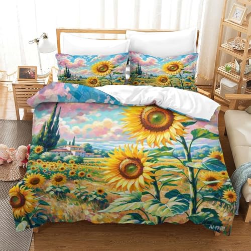 Linge de lit tournesol microfibre douce avec fermeture éclair cachée pour lit Super King 260x220