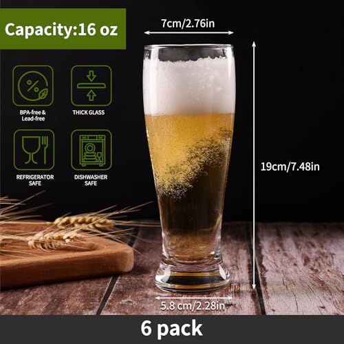 Cucumi BEER GLASSES 0330 16Oz Beer Glasses Set Of 6 Pilsner Glasses thumb #1