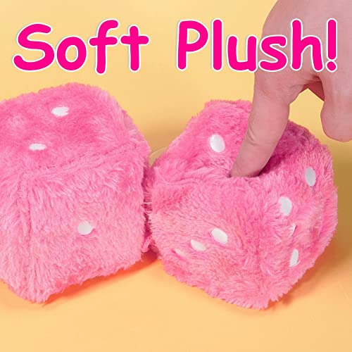 Image of 2.95'' Retro Fuzzy Plush Dice Car Charm Square Rear View Mirror Hanging Ornament Accessories, Pink