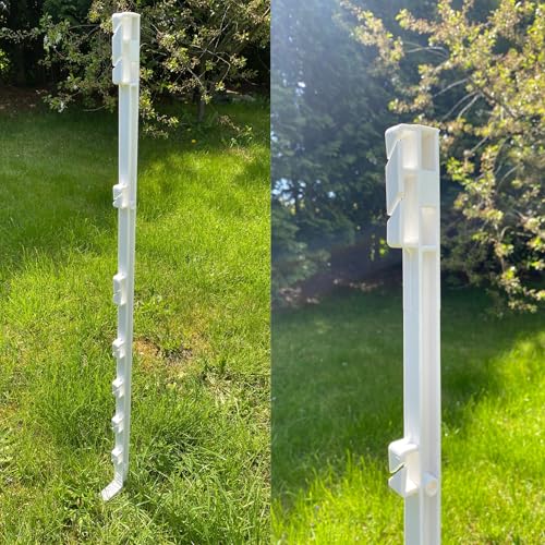 20x Weidezaunpfähle 105 cm Weiß – mit L-Tritt & 8 Ösen – Robuste Kunststoffpfähle für Elektrozaun, ideal für Schafe, Ziegen, Hunde