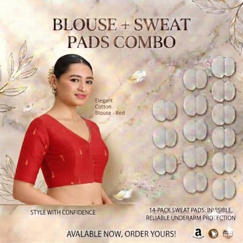Image of Studio Shringaar Women's Handloom Cotton Silk Readymade Saree Blouse with Underarm Sweat Pads (Pack of 14 Pads)