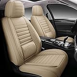 HAITOUR Full Coverage Leather Car Seat Covers Full Set Universal Fit for Most Cars Sedans Trucks SUVs with Waterproof Leatherette in Automotive Seat Cover Accessories (Beige)