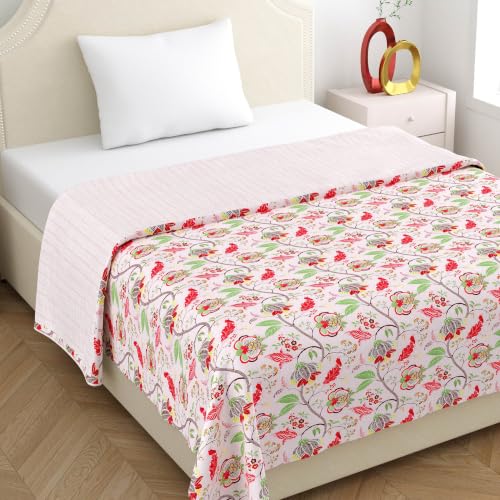 Image of Home Ecstasy 100% Cotton Mulmul Reversible Dohar for Single Bed 210 GSM (56 x 88 inches), Pink
