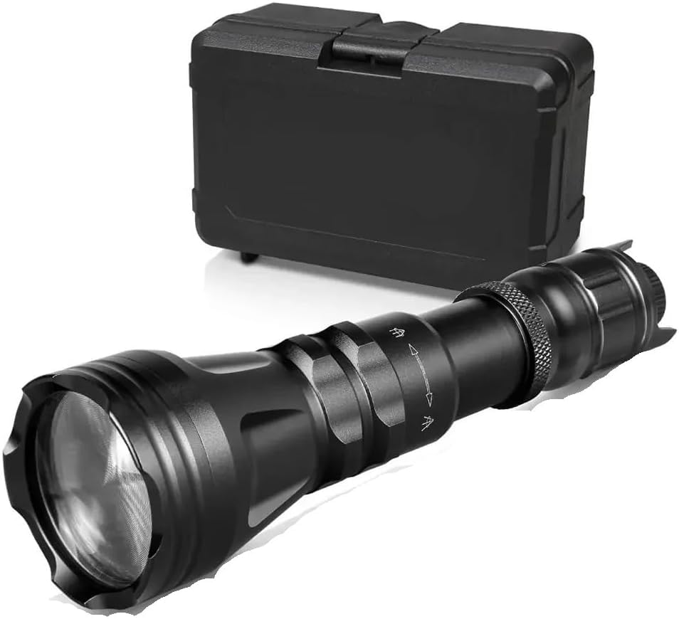 2001D LED VCSEL IR 940NM 850 NM Caza Freslativa Fresnel Free Free Zoom Visión Nocturna Dimmer Swtich Torch Máx.1000 Metros, antorcha IR810nm, con batería de 18650
