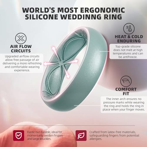 Image of Egnaro 4 /5 /8 Variety Multipack Ergonomic Breathable Bridal Rings Sets, 6mm Wide - 2mm Thick Rubber Wedding bands women, silicone Rings for her with Half Size