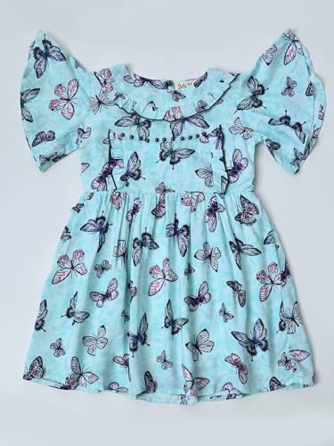 Image of mini mama by Bella Moda Butterfly Sleeve Front Pearl Work with All Over Print (Sky Blue, 12-18M)