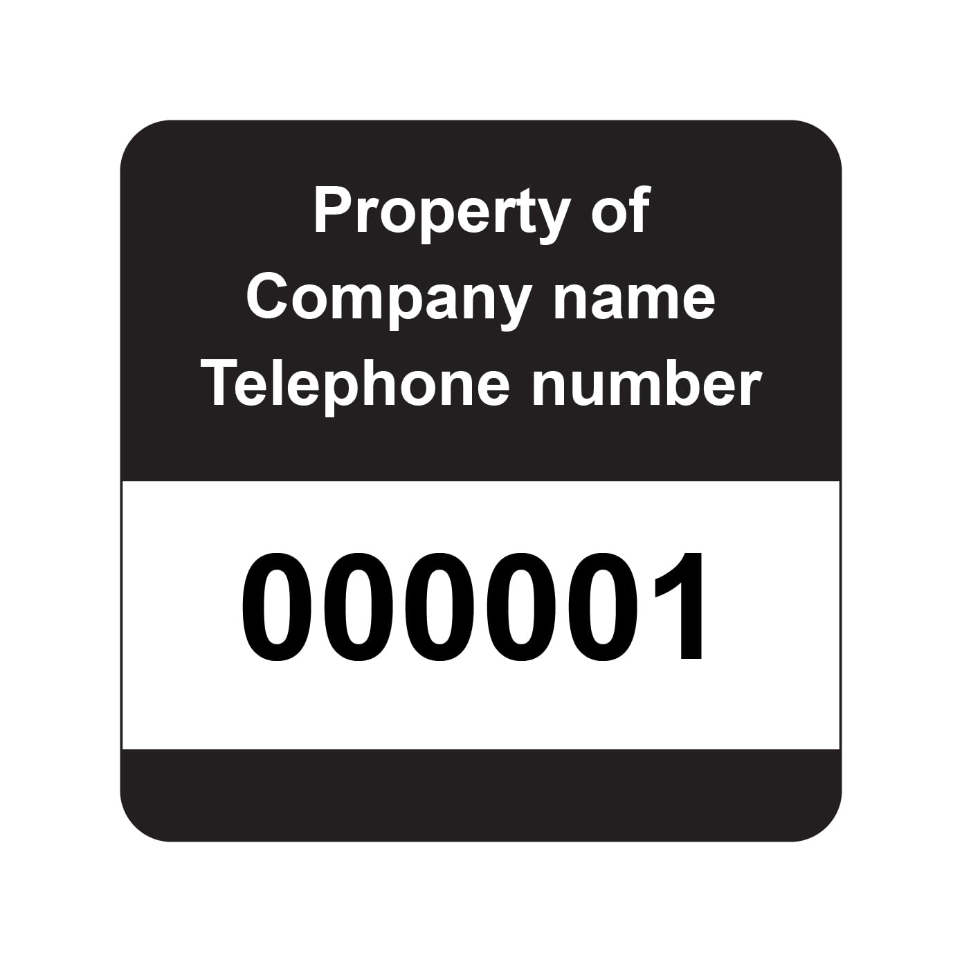 250 Personalised Serial Numbered Asset Tag Labels Custom Stickers- Black 40mm x 40mm Permanent Vinyl Labels