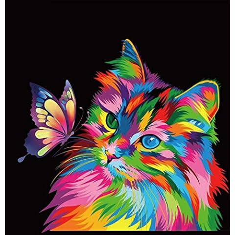 Elftoyer Paint by Numbers for Kids & Adults & Beginner, DIY Canvas Painting Gift Kits for Home Decoration - Colorful Cats and Butterflies 16 x 20 inch (Without Framed) Cover