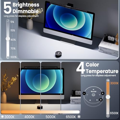 Image of Quntis Monitor Light Bar Glow 51 cm (20.1 inch) Grey | Fits Curved /Flat 17 inch-32 inch Monitor, Remote, Stepless Dimming, Ra95, 3000-6500K, 900lux, Anti-Blue, Webcam& Multi-Light Control