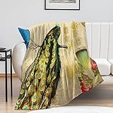 Manta de franela de pavo real francés con estampado de pavo real, regalo de inauguración de la casa