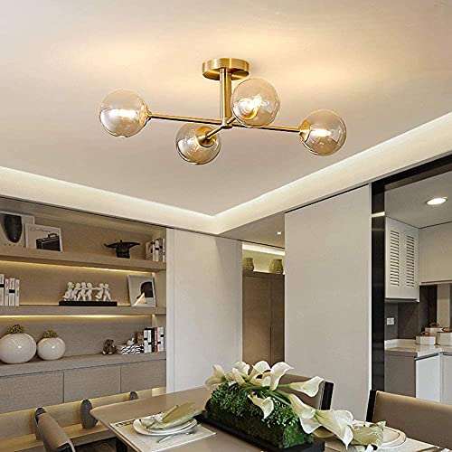 Plafonnier salon laiton G9 lustre suspension verre moderne - 2
