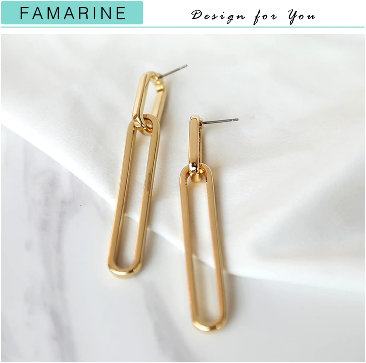 FAMARINE Gold Long Drop Earrings for Women Geometric Dangle Earrings Gold Statement Earrings Chic Earrings - Image 6