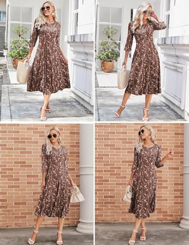 Image of HOTOUCH Women's 3 /4 Sleeve A-line and Flare Midi Long Dress
