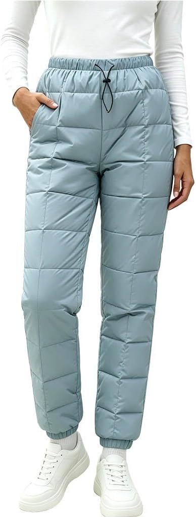 Women Drawcord Waist Quilted Padded Pants Warm Winter Snow Trousers