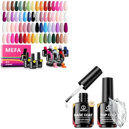 MEFA 37 Pcs Gel Nail Polish Set with Gel Base Top Coat, 32 Colors All Seasons Collection Gel Nail Polish Blue Red Pink Nail Art Manicure DIY Salon Home Halloween Decoration Beginners Gifts for Women