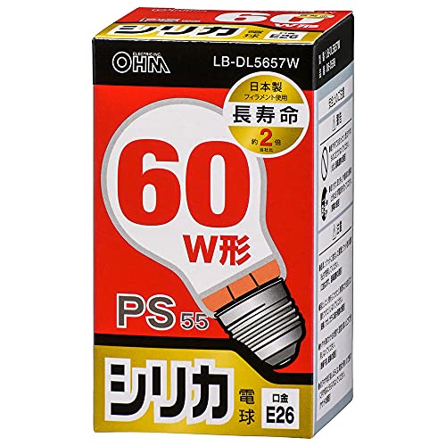 オーム電機 白熱電球 E26 60W形 シリカ 長寿命 LB-DL5657W 06-0598 OHM