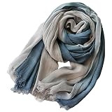 ANIDL Cotton Linen Fashion Scarf,Gradient Two-tone Four Season Scarf Shawl Beach Gauze,Long Lightweight Travel scarf 75"×35" (Light blue + light grey)