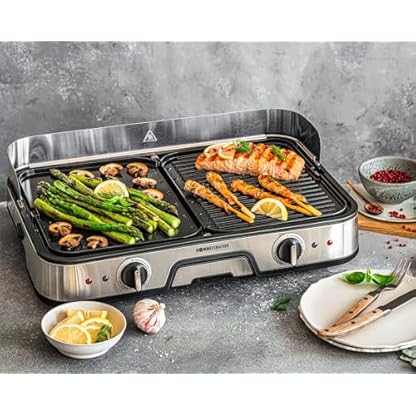 ROMMELSBACHER Tischgrill BBQ 2025, 2 Wende-Grillplatten (geriffelt und glatt), getrennt regelbar, keramische Antihaftbeschichtung (PFAS frei), Temperaturen bis 230 °C, 2 m Kabel, 2000 W – Bild 4