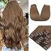 160g Double Weft Clip in 100% Remy Human Hair Extensions #6 Light Brown Grade 7A Quality Full Head Thick Long Soft Silky Straight 8pcs 18clips for Women Fashion 22" / 22 inch