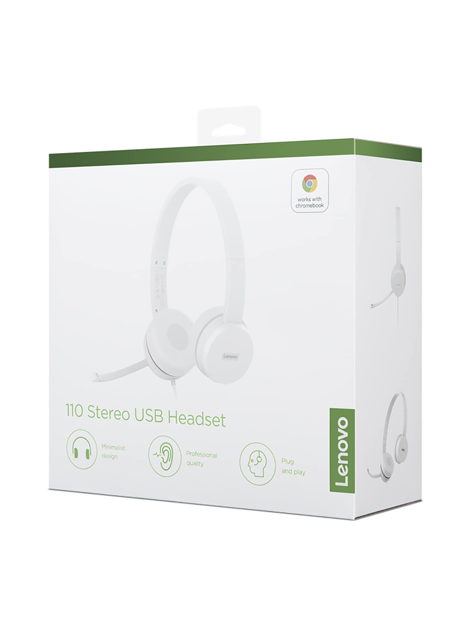 Lenovo 110 - Słuchawki stereo USB (izolacja szumów, obrotowy mikrofon na ramieniu, skórzane nauszniki z pianką pamięciową) Certyfikat pracy z Chromebookiem Google - Chmura szara
