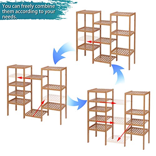 Moonhome Bamboo Plant Stand Rack Multiple Flower Pot Holder Shelf Indoor Outdoor Planter Display Shelving Unit For Patio Garden Corner Balcony (9-Layer Shelf-Natural) #TOP2