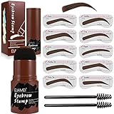 Schablonenset für Augenbrauenstempel, Augenbrauen-Stempel-Set, Wiederverwendbares Makeup Brow Stamp Brauenpuder mit 10 Schablonen & 2 Augenbrauen Stift Pinsel (Dunkelbraun)