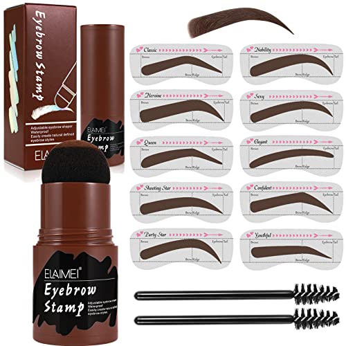 Kit de pochoirs à sourcils, kit d'estampage à sourcils, poudre à sourcils réutilisable avec 10 pochoirs et 2 pinceaux à sourcils (marron foncé) Cover