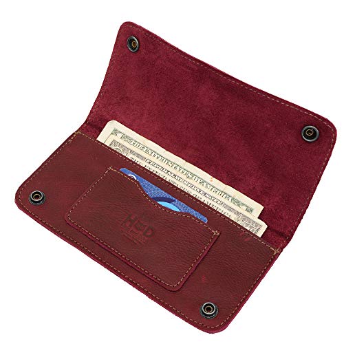 Hide & Drink, Double Snap Folio Wallet, Rectangular Flat Bill Holder with Card Slot, Night Bag, Travel Accessory, Full Grain Leather, Handmade, Sangria2