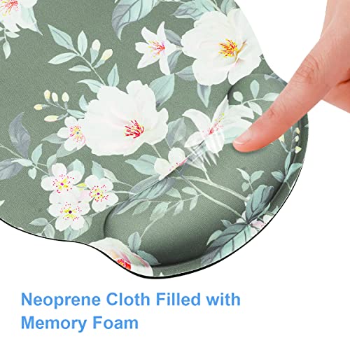 Waveyu Cute Ergonomic Mouse Pad With Wrist Support, Non Slip Rubber Base Pad, Computer Laptop Desk Accessories For Women Men Mousepad For Home, Office, Gaming, Working Easy Typing,Green Flower #TOP6