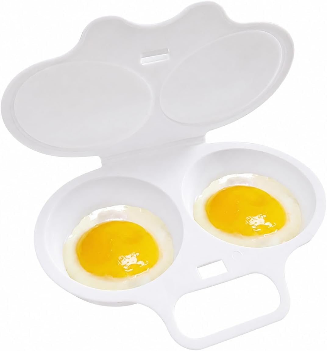 2PC Microwave Egg Poacher With Lid & Handle,2 Cavity Microwave Egg Poacher (White) — image 1