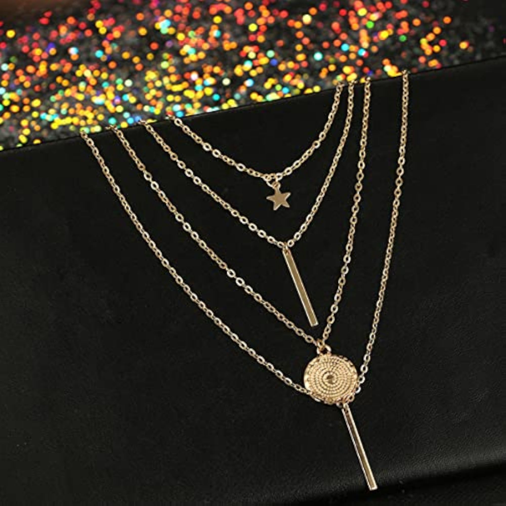 Layered Necklace & Studs/Hoop Earrings Set
