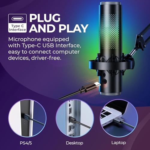 Image of BOYA K9 RGB USB Type C Microphone for YouTube | Gaming Set | Microphone for Recording | Gaming Mic for Pc | Condenser Mic with Desktop Stand Compatible with Windows and Mac Computers. (BOYA-K)