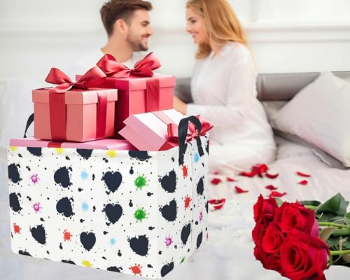 Image of Valentines Day Basket Large Foldable Heart Shaped Storage Box for Gifts Kids Empty Storage Bins Rectangular Toy Organizer Decor (Graffiti Love)