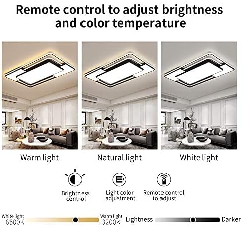 Natsen Led-plafondlamp, 150 W, dimbaar, met afstandsbediening, moderne lamp voor woonkamer, slaapkamer, kantoor, rechthoekig, zwart, 900 x 600 x 60 mm photo 3